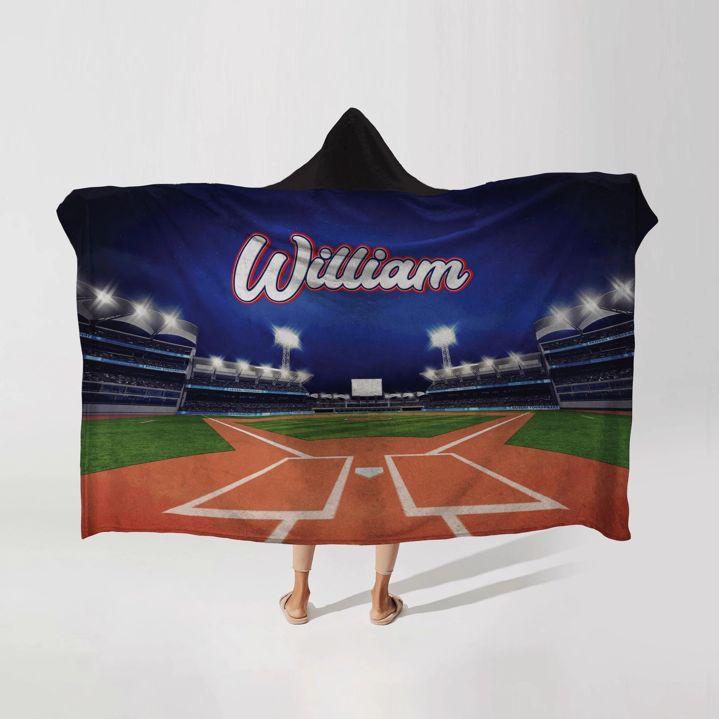 Cozy Hooded Fleece Blanket Personalized Name Blanket With Baseball Grandstand Pattern