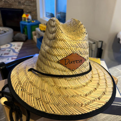 Personalized Kids Straw Hat with Name and Symbols Leather Patch Sun Hats for Baby Toddler Women Men