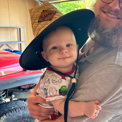 Personalized Kids Straw Hat with Name and Symbols Leather Patch Sun Hats for Baby Toddler Women Men