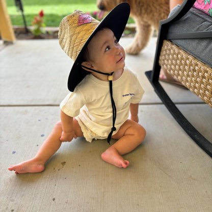 Personalized Kids Straw Hat with Name and Symbols Leather Patch Sun Hats for Baby Toddler Women Men