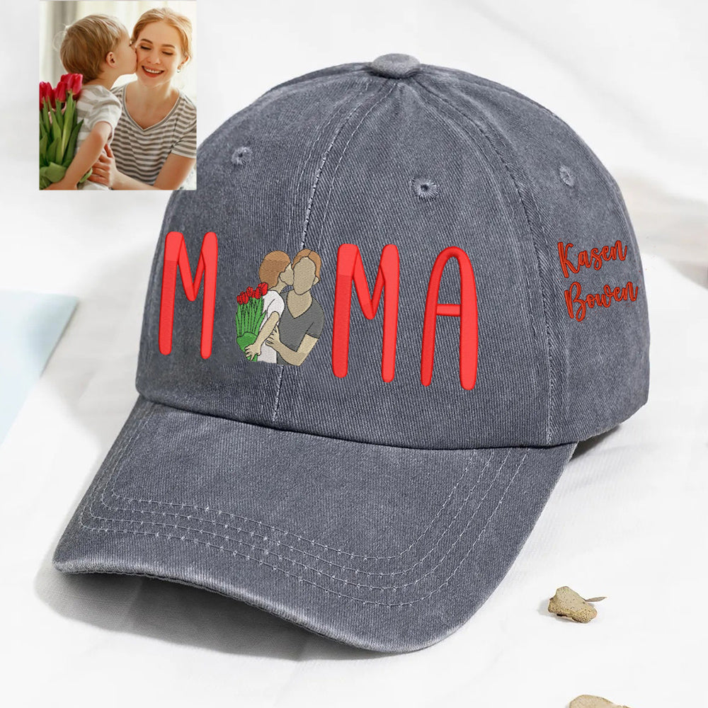 Embroidered Mama Portrait Mom Baseball Cap Custom Mother’s Day Baseball Cap