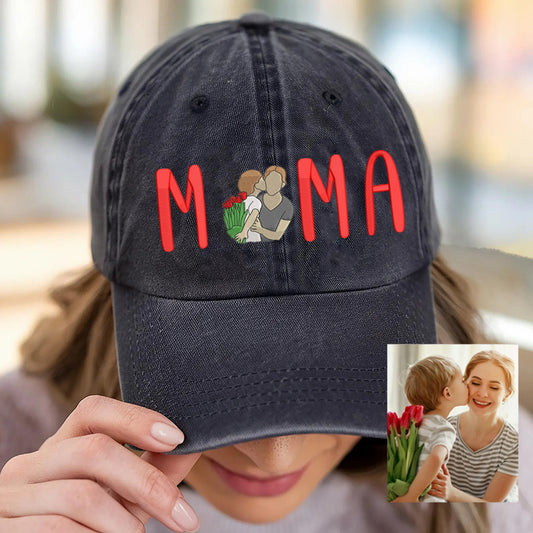 Embroidered Mom Portrait Baseball Cap With Photo Personalized Mom Hat Mother’s Day Gift Ideas