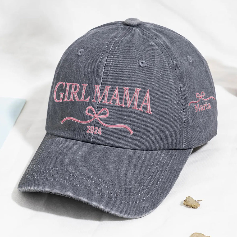Personalized Embroidered Girl Mama Baseball Cap with Bow Custom Mom Hat Mother’s Day Gift Ideas