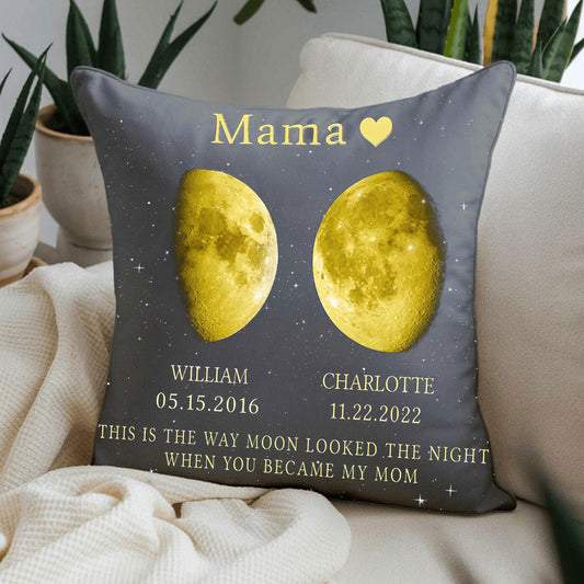 Personalized Mom Moon Phase by Date Throw Pillow Cover with Kids Names Mother's Day Gift for Mom