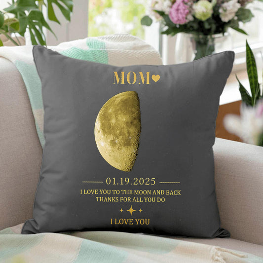 Personalized Mom Moon Phase by Date Throw Pillow Cover Mother's Day Gift for New Mom