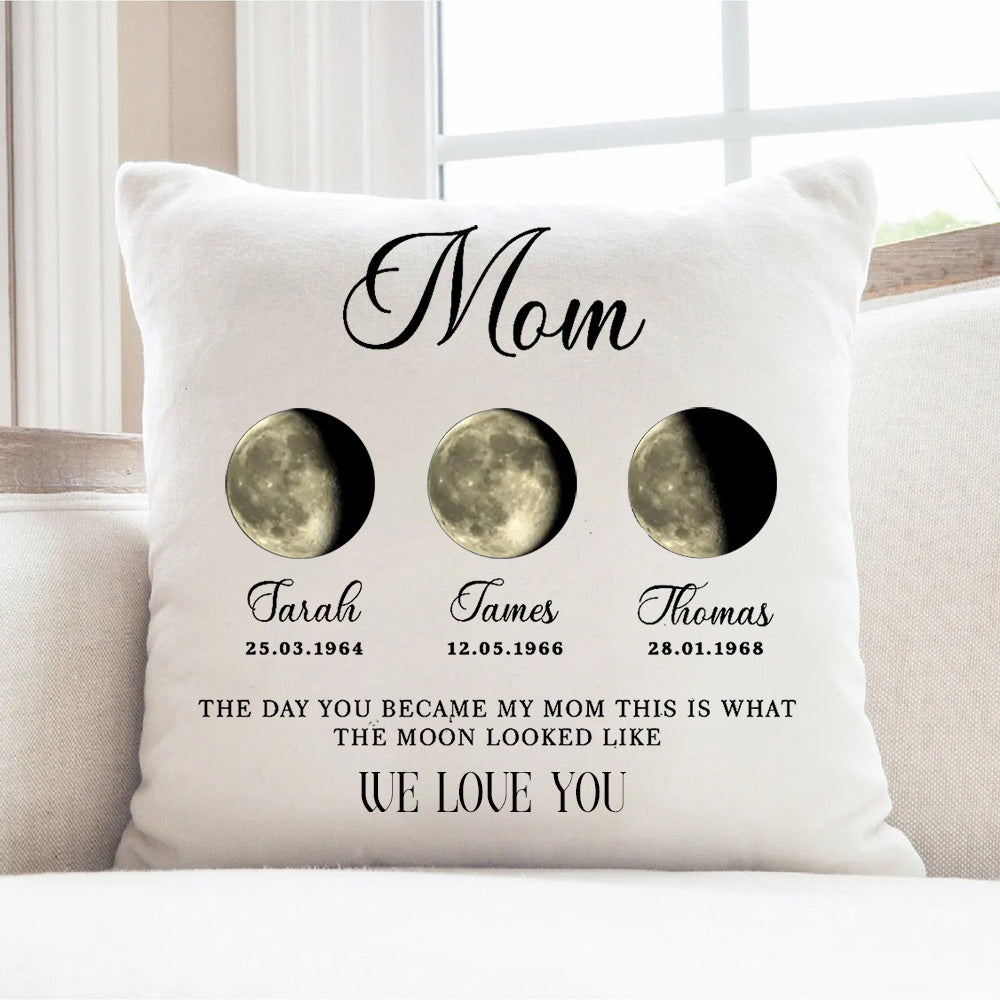 Personalized Mom Moon Phase by Date Throw Pillow Cover Mother's Day Gift for Mom