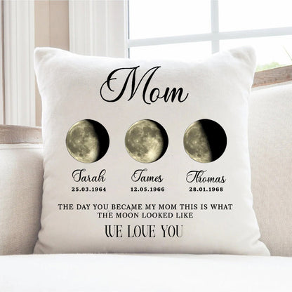 Personalized Mom Moon Phase by Date Throw Pillow Cover Mother's Day Gift for Mom