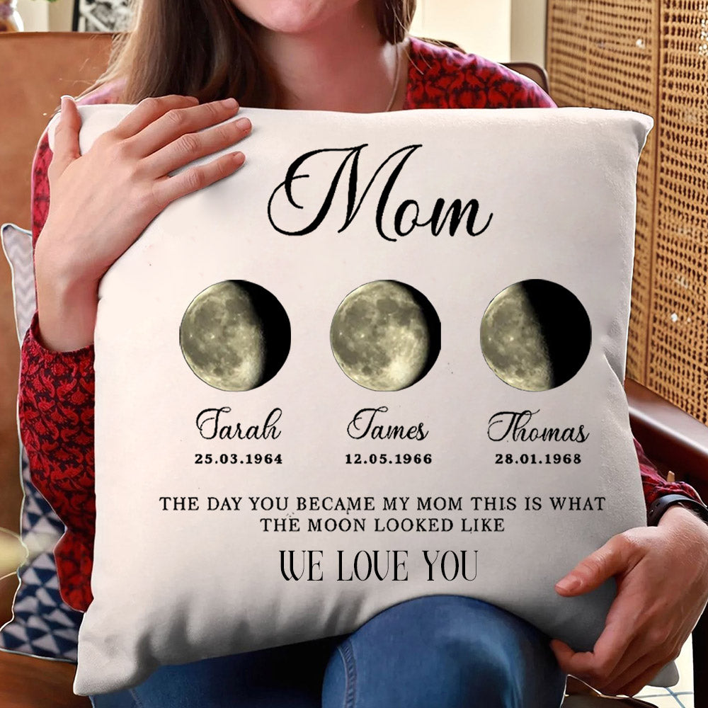 Personalized Mom Moon Phase by Date Throw Pillow Cover Mother's Day Gift for Mom