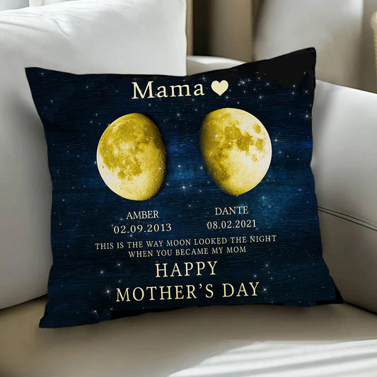 Personalized Mom Moon Phase by Date Throw Pillow Cover Mother's Day Gift for Mom