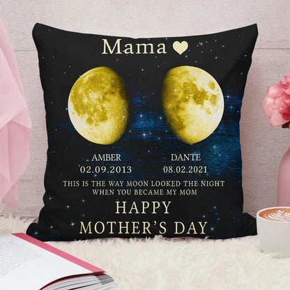 Personalized Mom Moon Phase by Date Throw Pillow Cover Mother's Day Gift for Mom