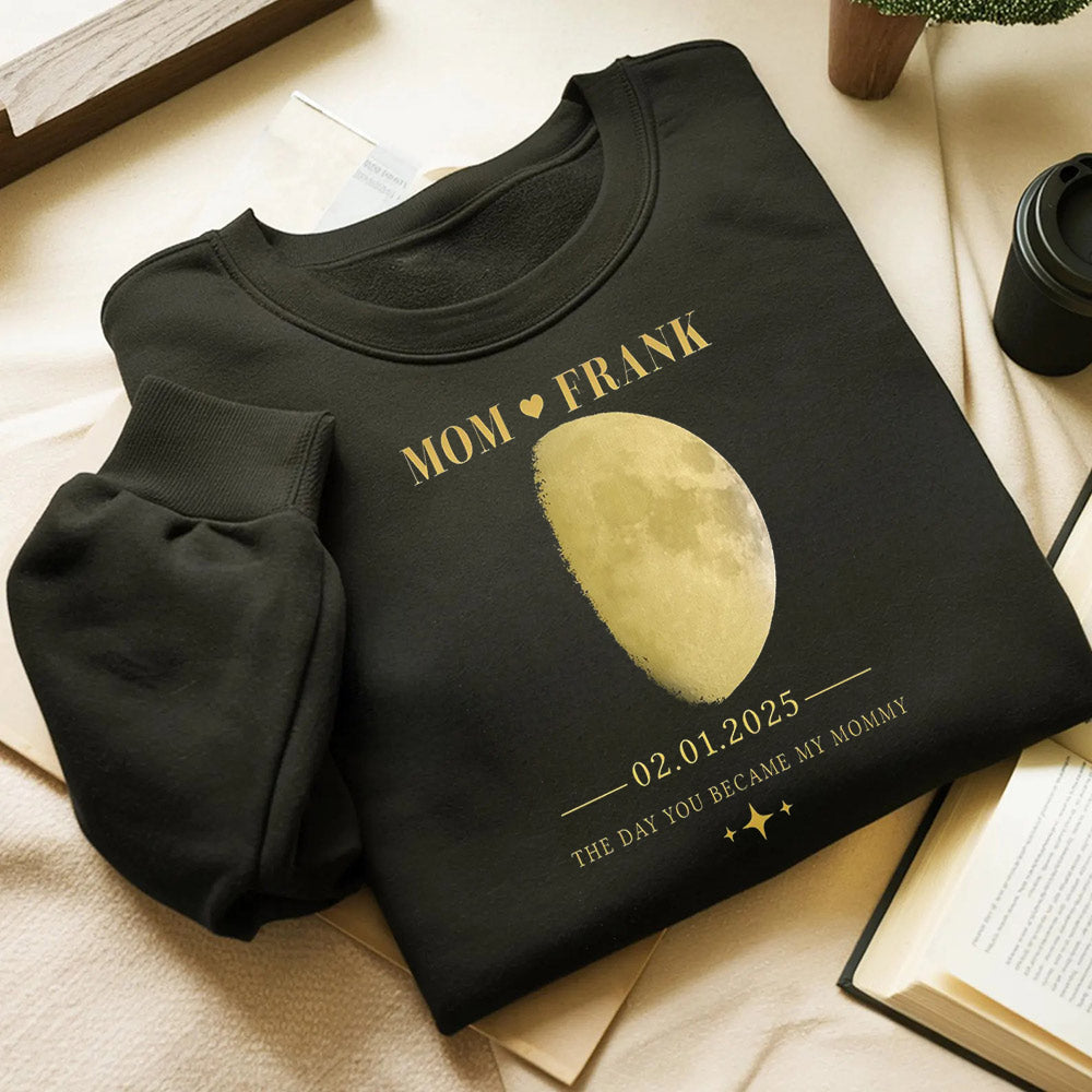 Personalized The Day You Became My Mommy Moon Phase by Date Family Hoodie with Kids Names Mother's Day Gift