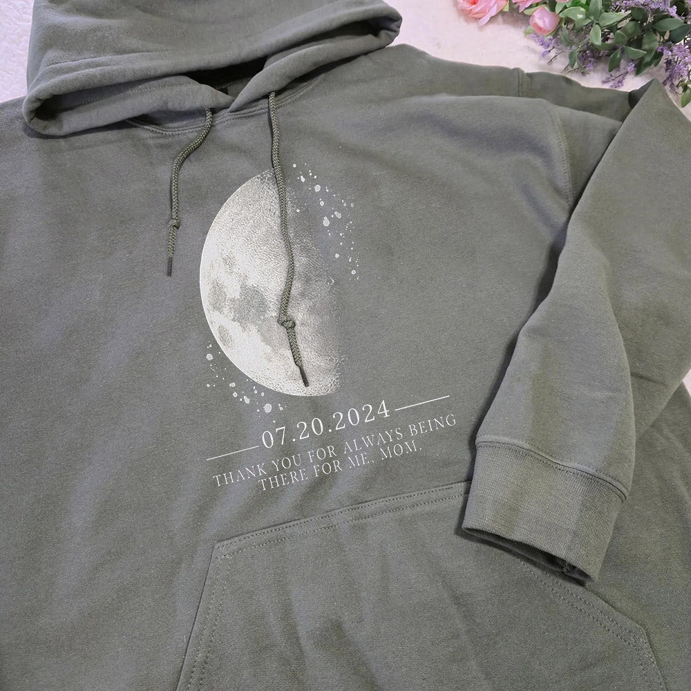 Personalized Thank You for Always Being There for Me Moon Phase by Date Family Hoodie with Kids Names Mother's Day Gift