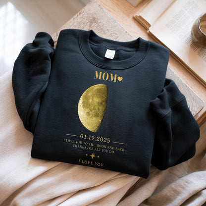 Personalized Mom Moon Phase by Date Family Hoodie with Kids Names Mother's Day Gift