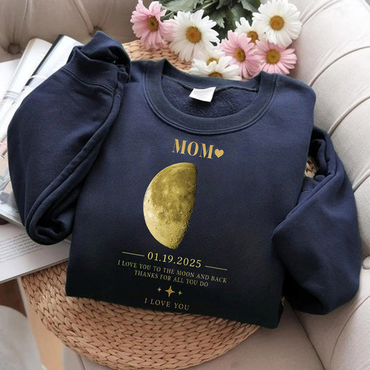 Personalized Mom Moon Phase by Date Family Hoodie with Kids Names Mother's Day Gift