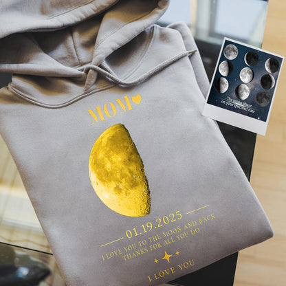 Personalized Mom Moon Phase by Date Family Hoodie with Kids Names Mother's Day Gift