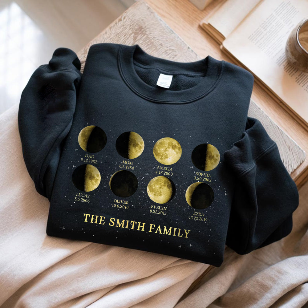 Personalized Mom Moon Phase by Date Family Hoodie with Kids Names Mother's Day Gift