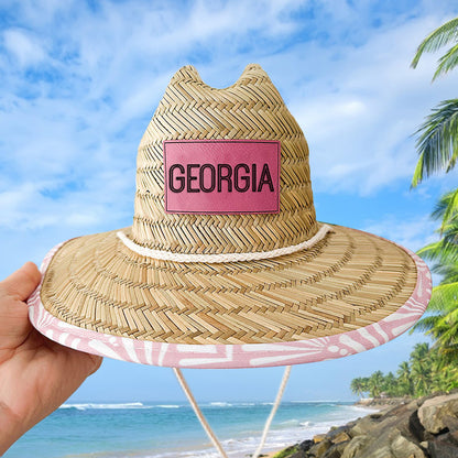 Personalized Kids Straw Hat with Name and Symbols Leather Patch Sun Hats for Baby Toddler Women Men