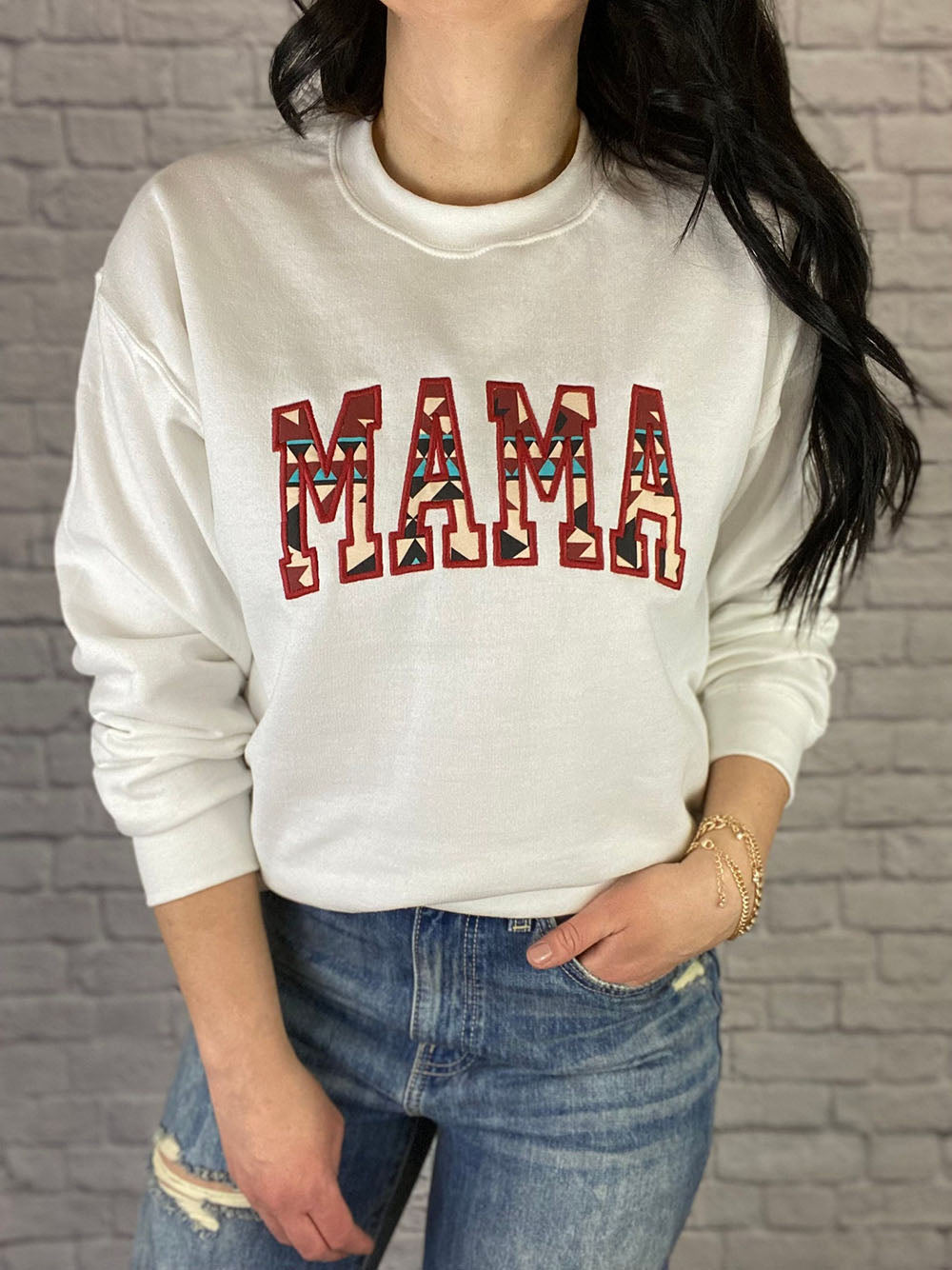 Personalized Embroidered Southwestern Aztec Mama Mom Grandma Auntie Sweatshirt Hoodie Mother's Day Gift