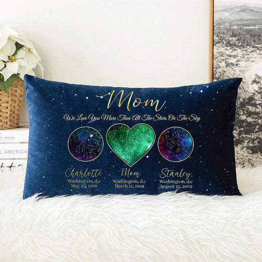 Personalized Mom We Love You More Than All the Stars in the Sky Star Map Throw Pillow Cover by Date and Location Mother's Day Gift