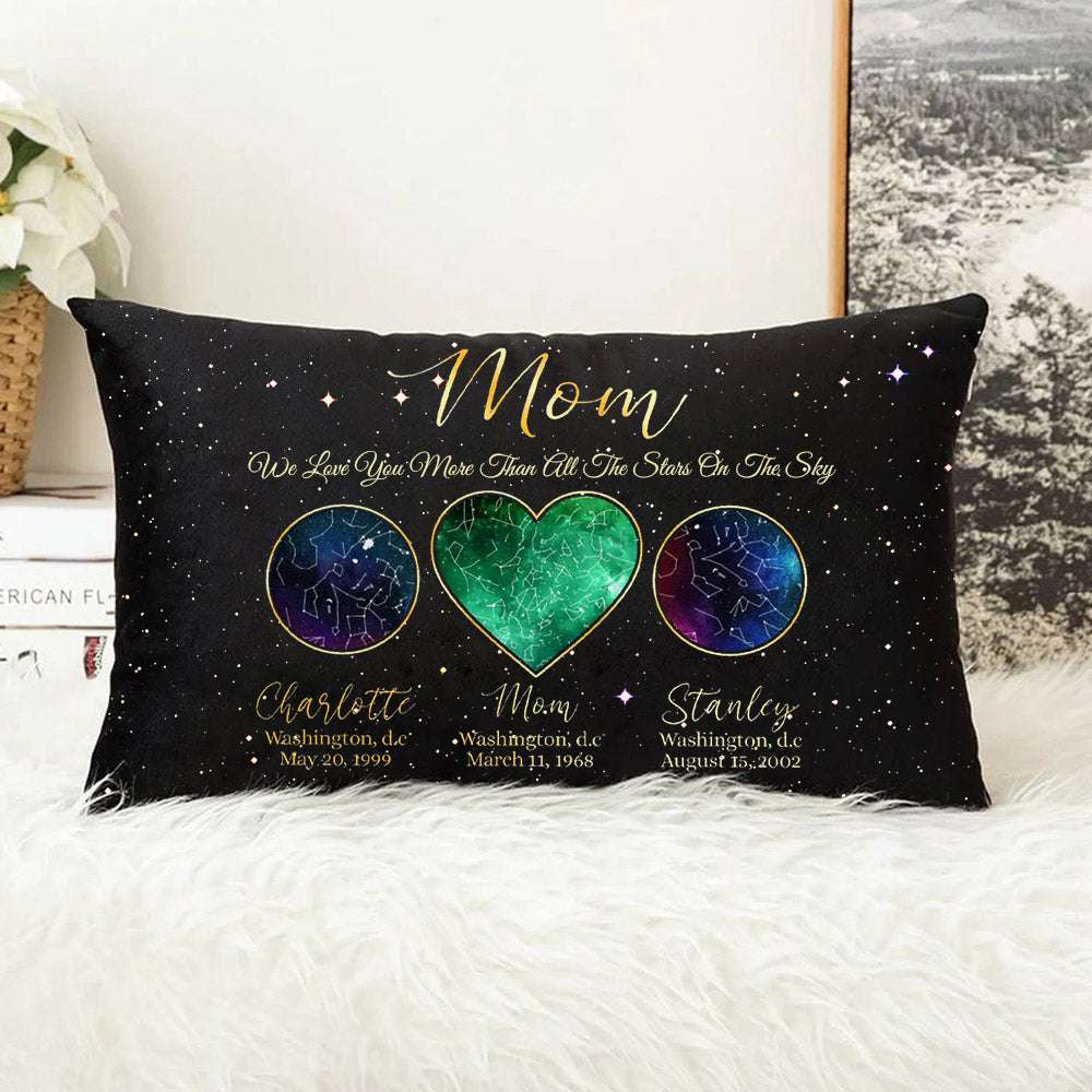 Personalized Mom We Love You More Than All the Stars in the Sky Star Map Throw Pillow Cover by Date and Location Mother's Day Gift