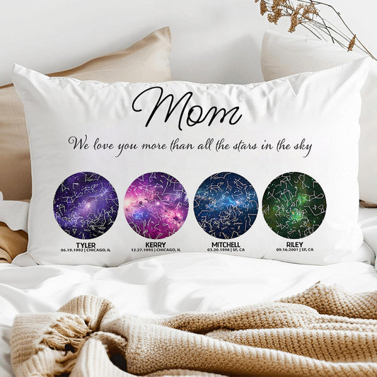 Personalized Mom We Love You More Than All the Stars in the Sky Star Map Throw Pillow Cover by Date and Location Mother's Day Gift