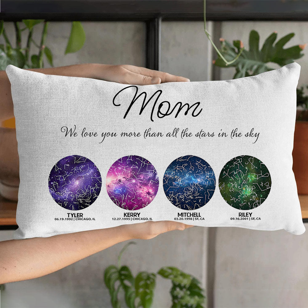 Personalized Mom We Love You More Than All the Stars in the Sky Star Map Throw Pillow Cover by Date and Location Mother's Day Gift