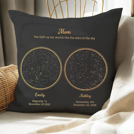 Personalized Mom You Light the World Like the Stars in the Sky Star Map Throw Pillow Cover by Date and Location Mother's Day Gift