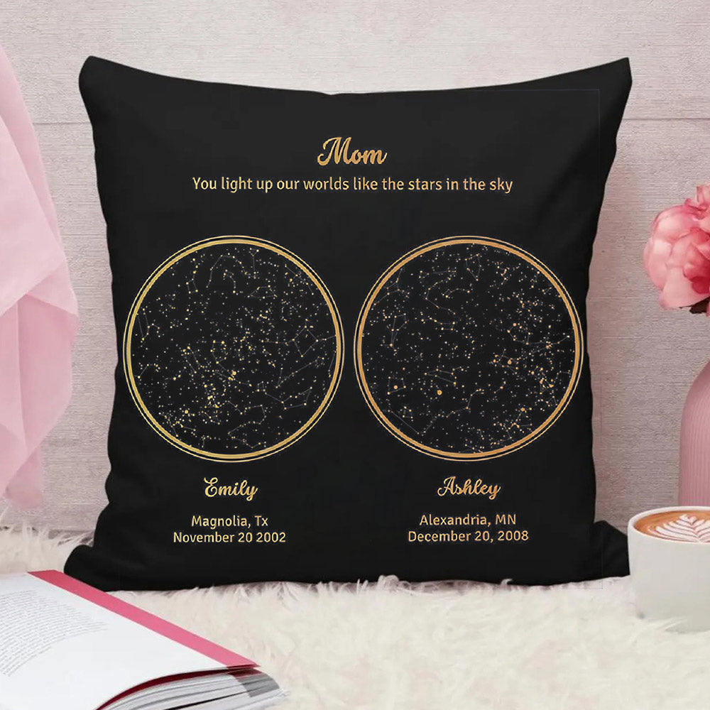 Personalized Mom You Light the World Like the Stars in the Sky Star Map Throw Pillow Cover by Date and Location Mother's Day Gift