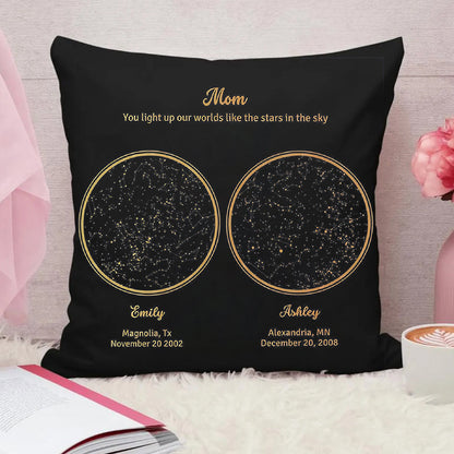 Personalized Mom You Light the World Like the Stars in the Sky Star Map Throw Pillow Cover by Date and Location Mother's Day Gift
