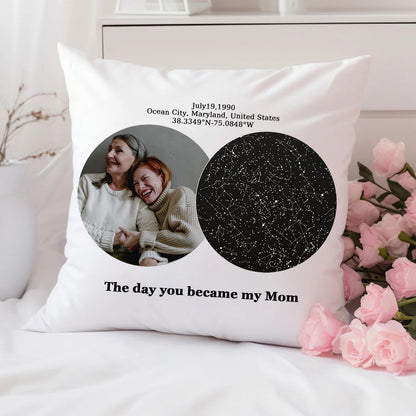 Personalized The Day You Became My Mom Star Map Throw Pillow Cover by Date and Location Mother's Day Gift