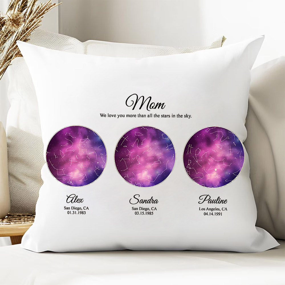 Personalized Mom We Love You More Than All the Stars in the Sky Star Map Throw Pillow Cover by Date and Location Mother's Day Gift