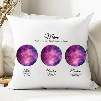 Personalized Mom We Love You More Than All the Stars in the Sky Star Map Throw Pillow Cover by Date and Location Mother's Day Gift