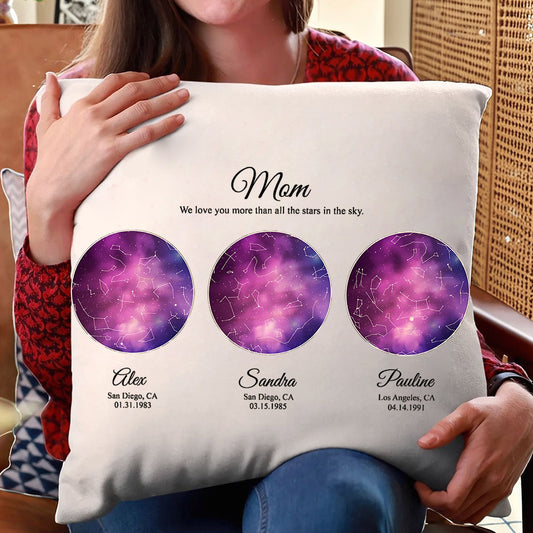 Personalized Mom We Love You More Than All the Stars in the Sky Star Map Throw Pillow Cover by Date and Location Mother's Day Gift