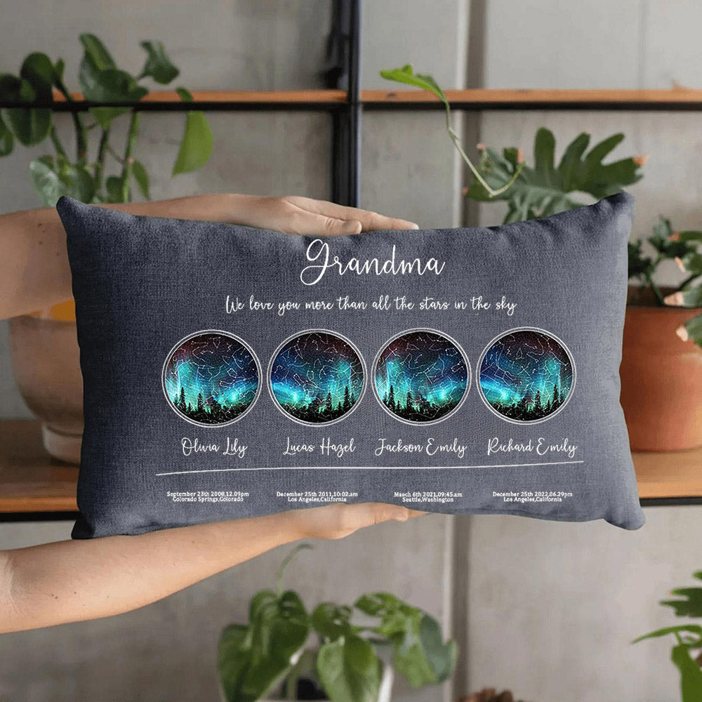 Personalized Grandma We Love You More Than All the Stars in the Sky Star Map Throw Pillow Cover by Date and Location Mother's Day Gift