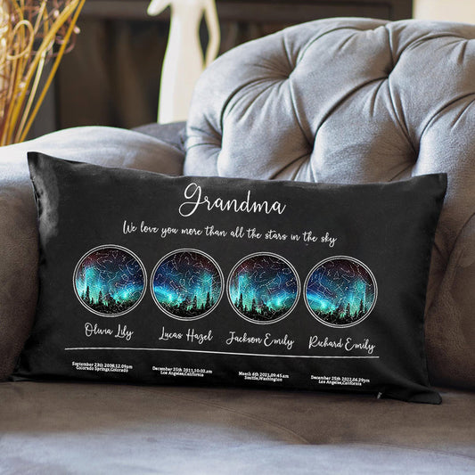 Personalized Grandma We Love You More Than All the Stars in the Sky Star Map Throw Pillow Cover by Date and Location Mother's Day Gift
