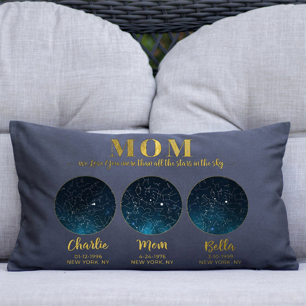Personalized Mom Star Map Throw Pillow Cover by Date and Location Mother's Day Gift