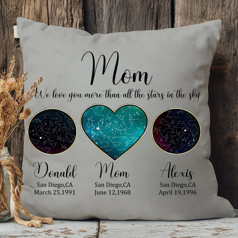 Personalized Mom We Love You More Than All the Stars in the Sky Star Map Throw Pillow Cover by Date and Location Mother's Day Gift