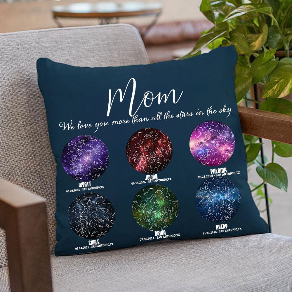 Personalized Mom We Love You More Than All Stars in the Sky Star Map Throw Pillow Cover by Date and Location Mother's Day Gift