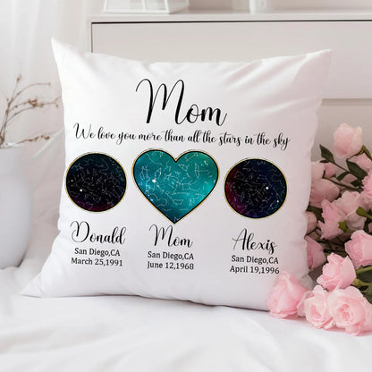 Personalized Mom We Love You More Than All the Stars in the Sky Star Map Throw Pillow Cover by Date and Location Mother's Day Gift