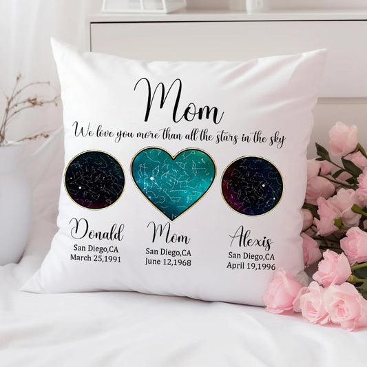 Personalized Mom We Love You More Than All the Stars in the Sky Star Map Throw Pillow Cover by Date and Location Mother's Day Gift