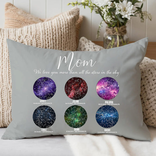 Personalized Mom We Love You More Than All Stars in the Sky Star Map Throw Pillow Cover by Date and Location Mother's Day Gift