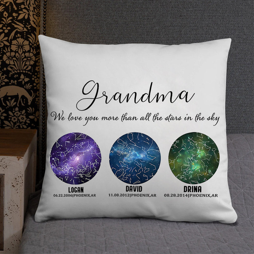 Personalized Grandma We Love You More Than All Stars in the Sky Star Map Throw Pillow Cover by Date and Location Mother's Day Gift