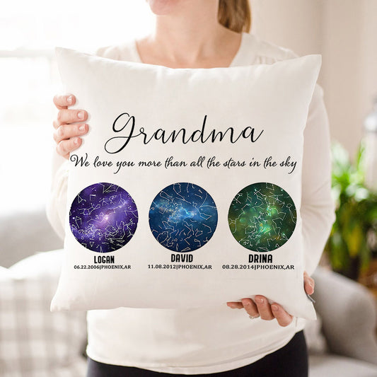 Personalized Grandma We Love You More Than All Stars in the Sky Star Map Throw Pillow Cover by Date and Location Mother's Day Gift