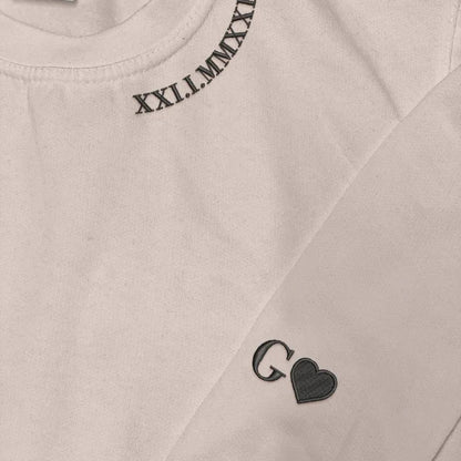 Custom Embroidered Date Roman Numeral Couple Sweatshirt