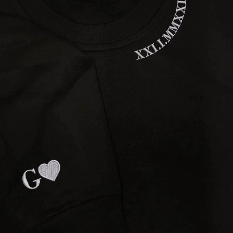 Custom Embroidered Date Roman Numeral Couple Sweatshirt