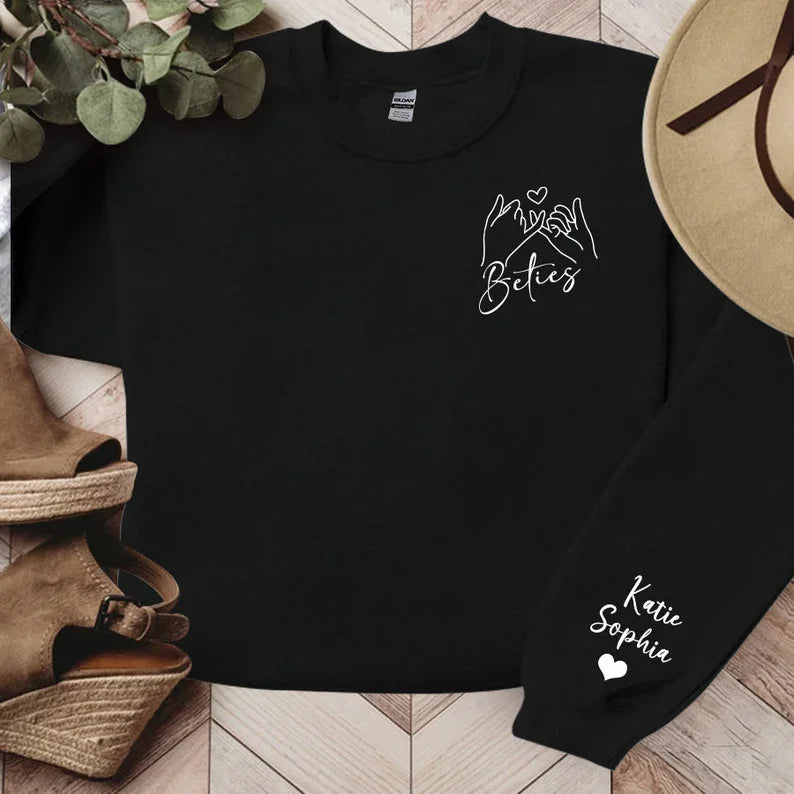 Personalized Besties Sweatshirt, Custom Best Friend Sweatshirt with Name on Sleeve, Best Friend Birthday Gift, Custom Sweatshirt for Friends