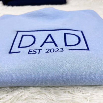 Personalized Embroidered Dad EST Sweatshirt with Kids Names on Sleeve