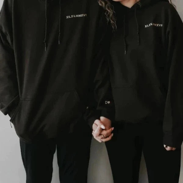 Custom Embroidered Date Roman Numeral Couple Sweatshirt